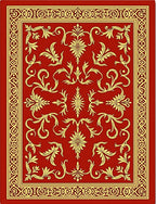 Elaborate Floral Red Gold Pattern Rug
