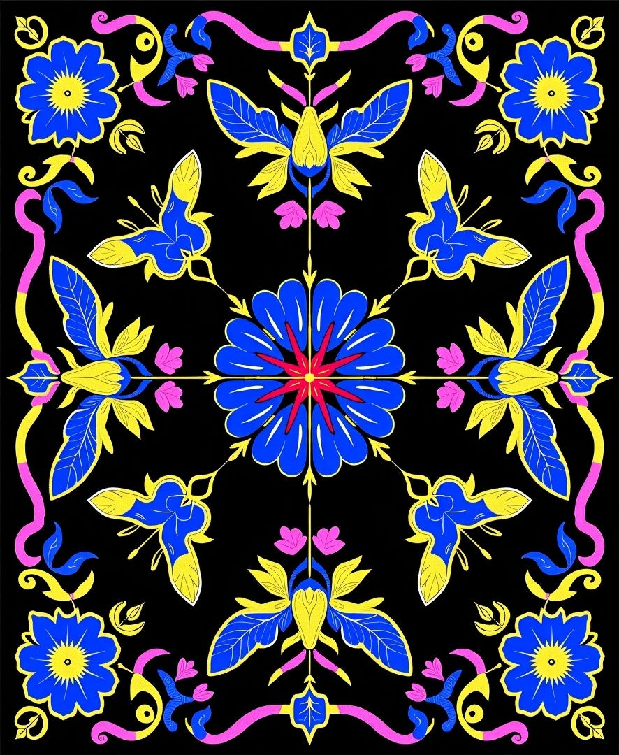 Bold Blue Yellow Butterfly Floral Rug