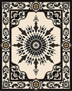 Ornate Black Gold Floral Mandala Rug