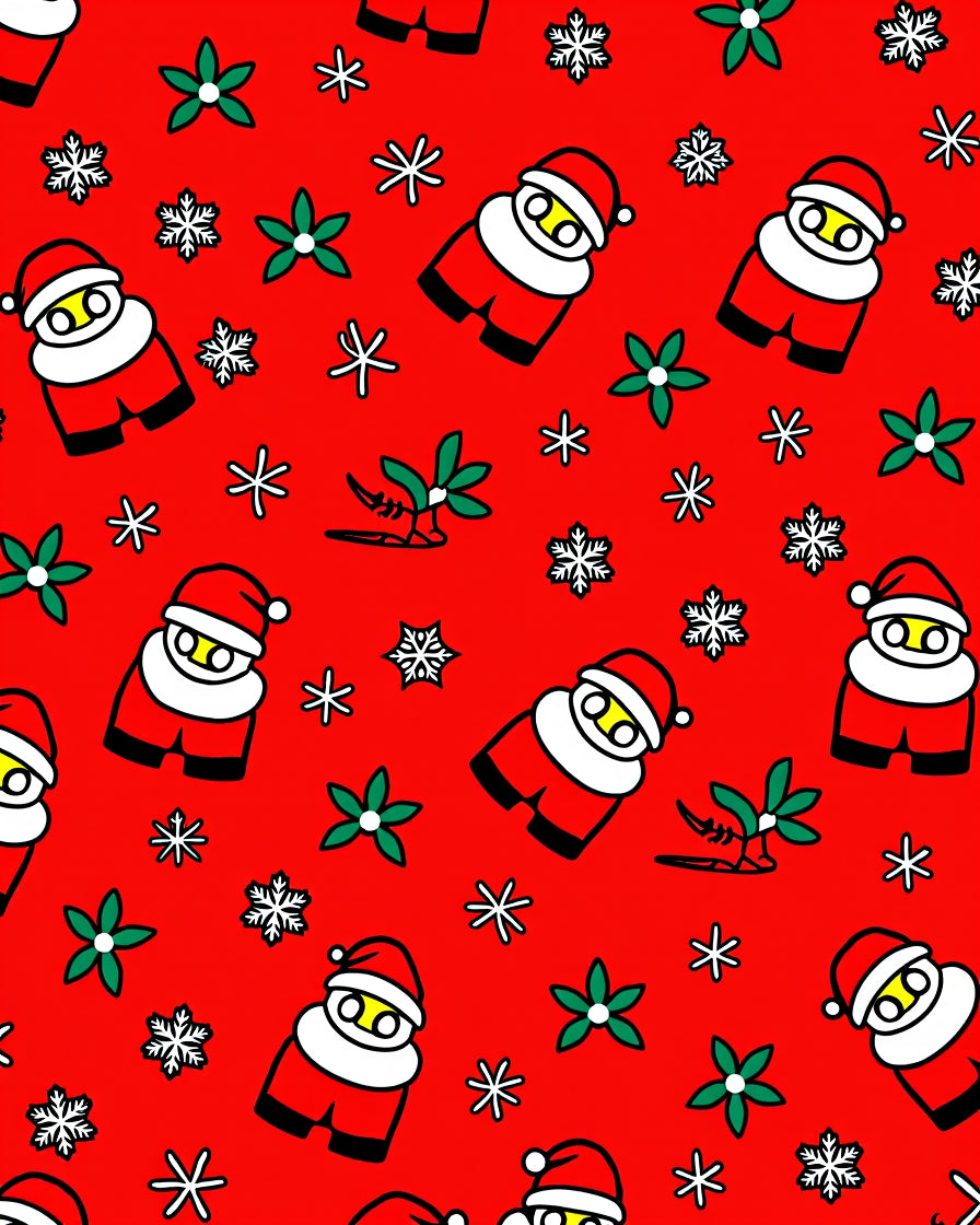 Festive Red Santa Snowflakes Holiday Collage Rug