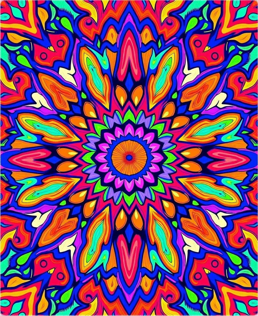 Vibrant Psychedelic Abstract Mandala Design Rug