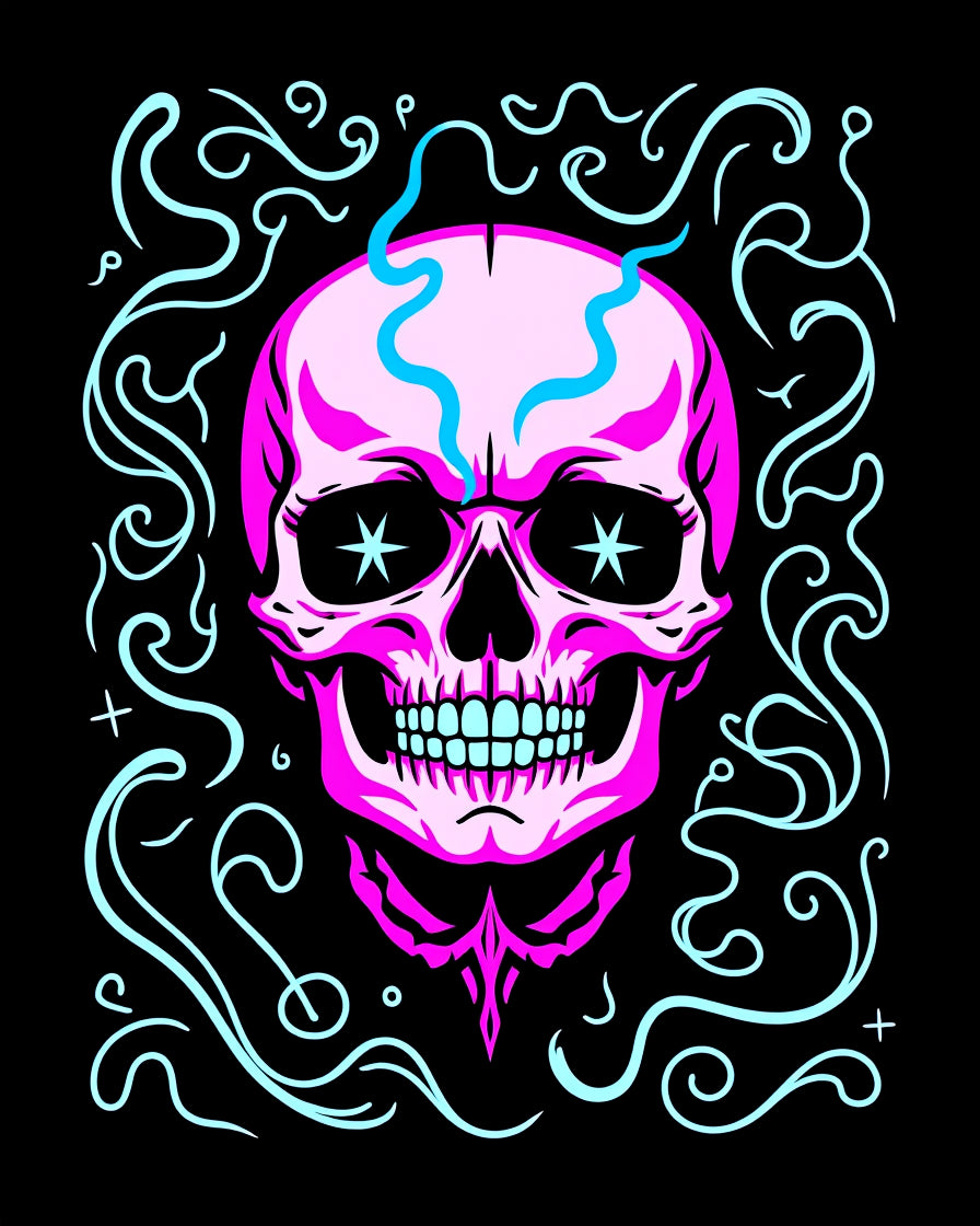 Vivid Pink Skull Celestial Swirls Rug