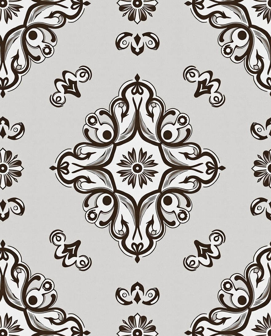 V intage Scrollwork Floral Crest Design Rug