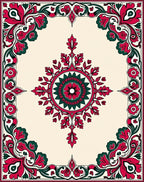 Intricate Floral Crimson Emerald Design Rug