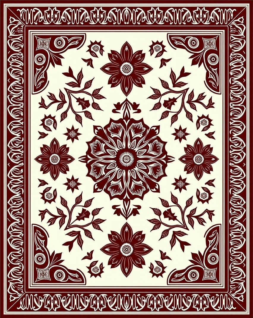 Floral Bloom Mandala Rich Red Rug