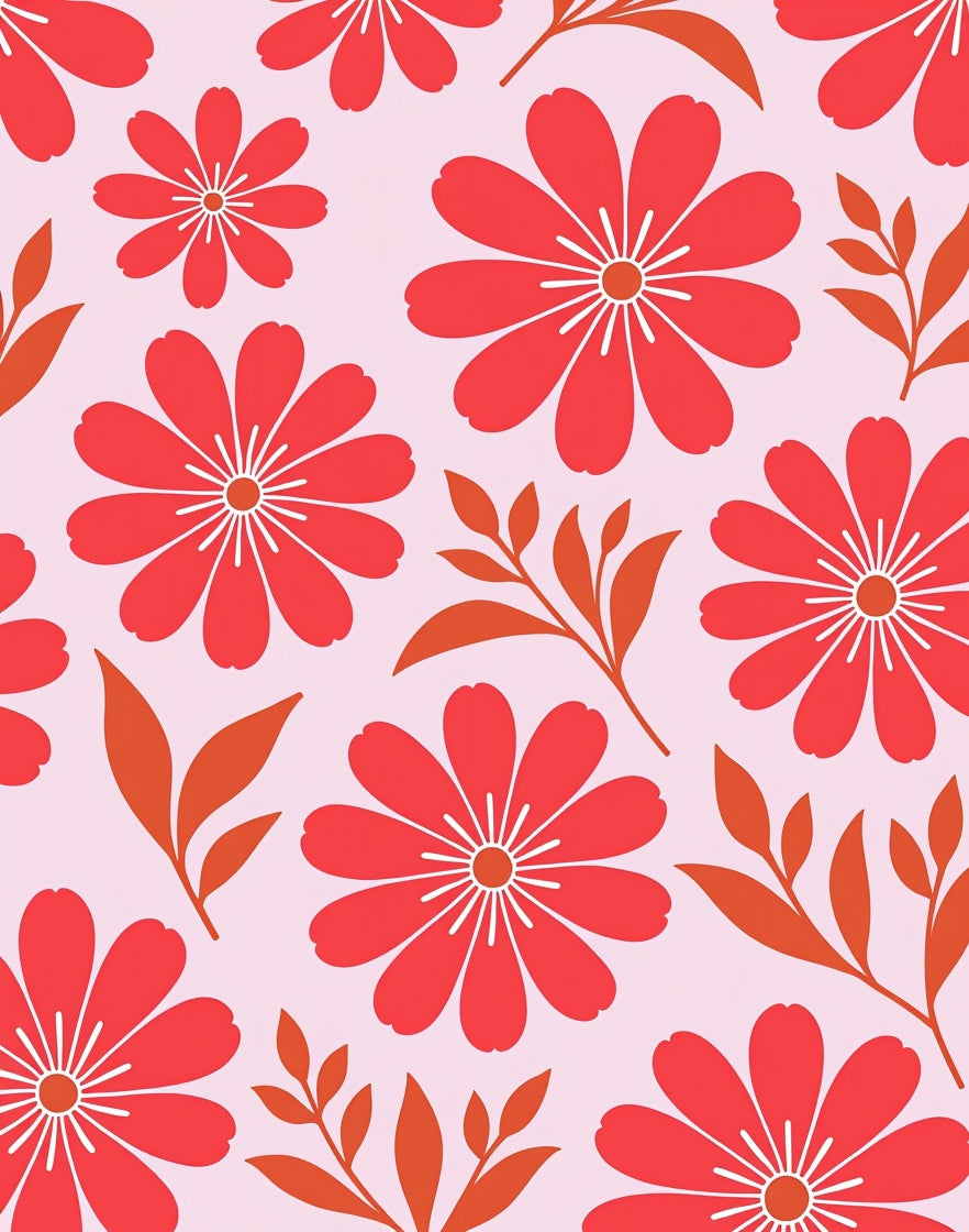 Retro Floral Pattern With Red Flowers Rug