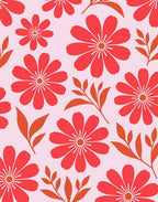 Retro Floral Pattern With Red Flowers Rug