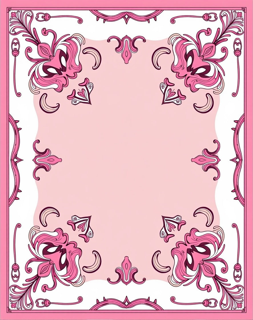 Pink Floral Scrolled Whimsical Design Rug