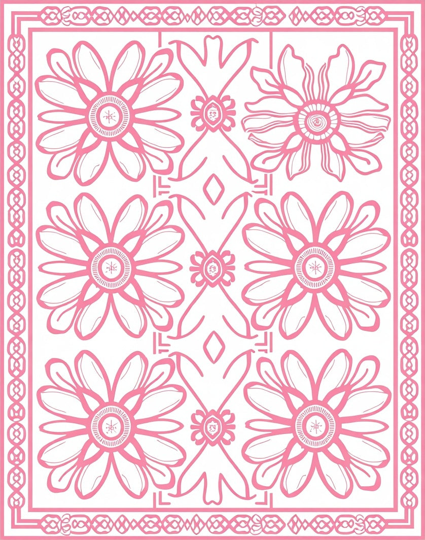 Pink Floral Medallion Pattern Rug