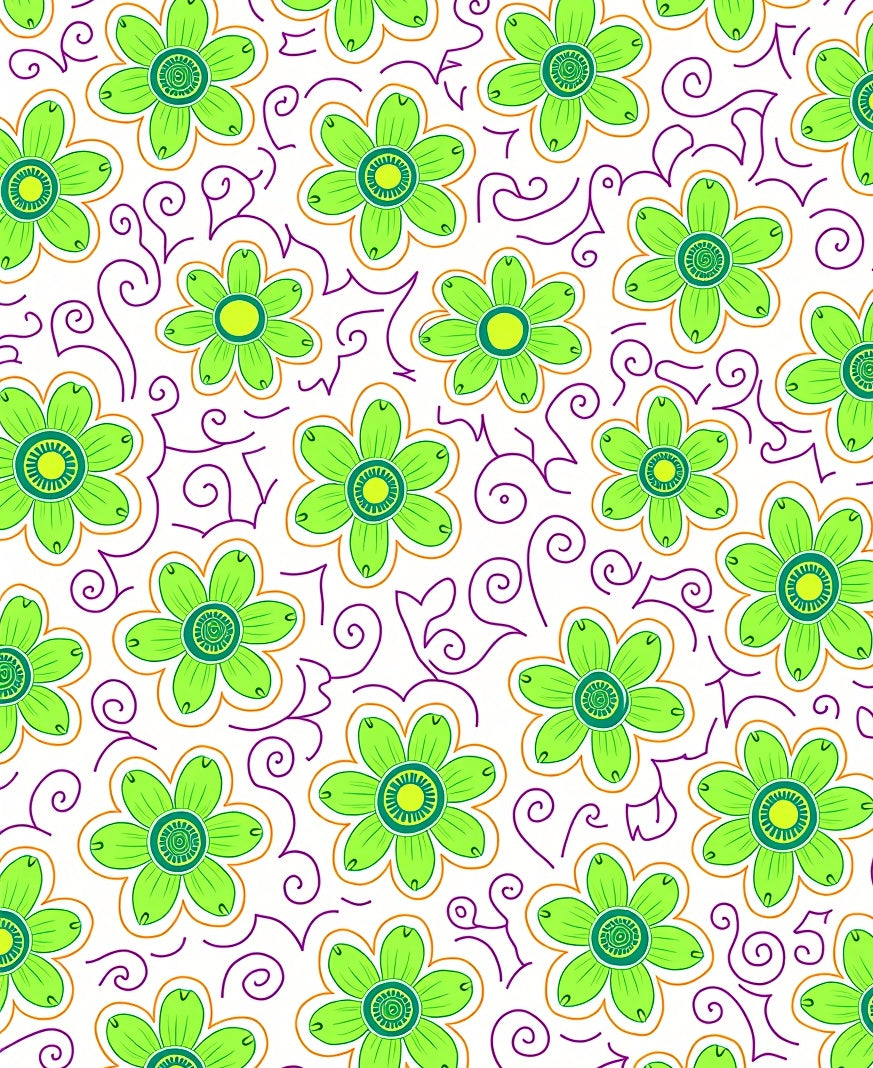 Green Floral Swirls Design Rug