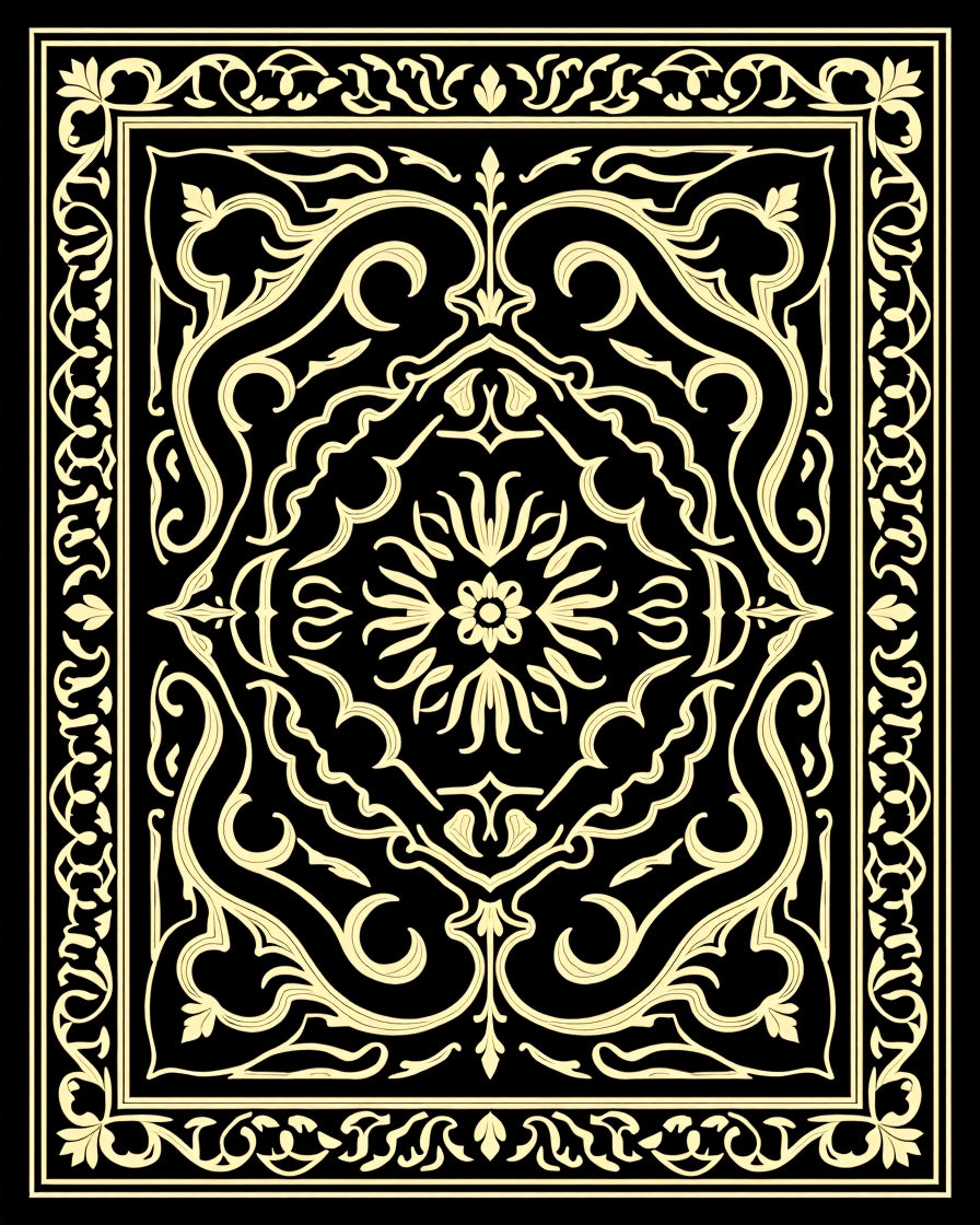 Elegant Black Beige Floral Pattern Rug