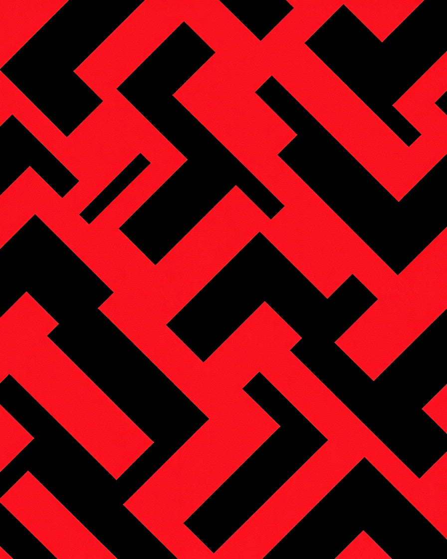 Bold Red Black Geometric Maze Pattern Rug