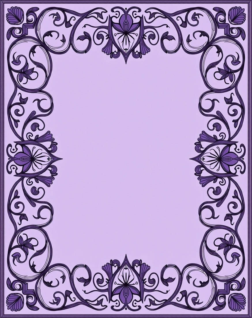 Exquisite Purple Floral Scroll Frame Rug