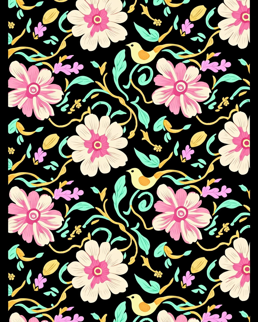 Whimsical Floral Bird Pattern Design Rug