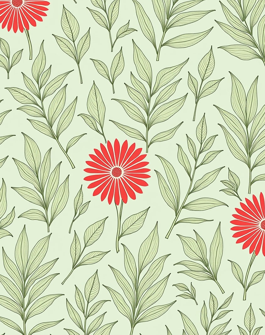 Red Daisy Vine Pattern Rug