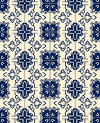 Classic Blue Floral Tile Pattern Rug