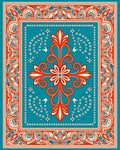 Bold Floral Scrollwork Teal Orange Rug