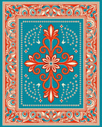 Bold Floral Scrollwork Teal Orange Rug