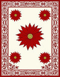 Deep Red Floral Border Cream Rug