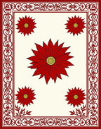 Deep Red Floral Border Cream Rug