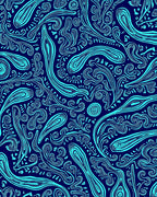 Abstract Swirls Navy Aqua Pattern Rug