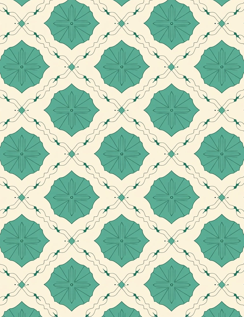 Teal Starburst Geometric Diamond Pattern Rug