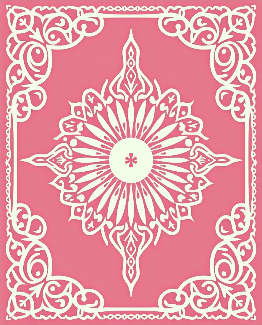 Ornate Sunburst Scrollwork Design Rug