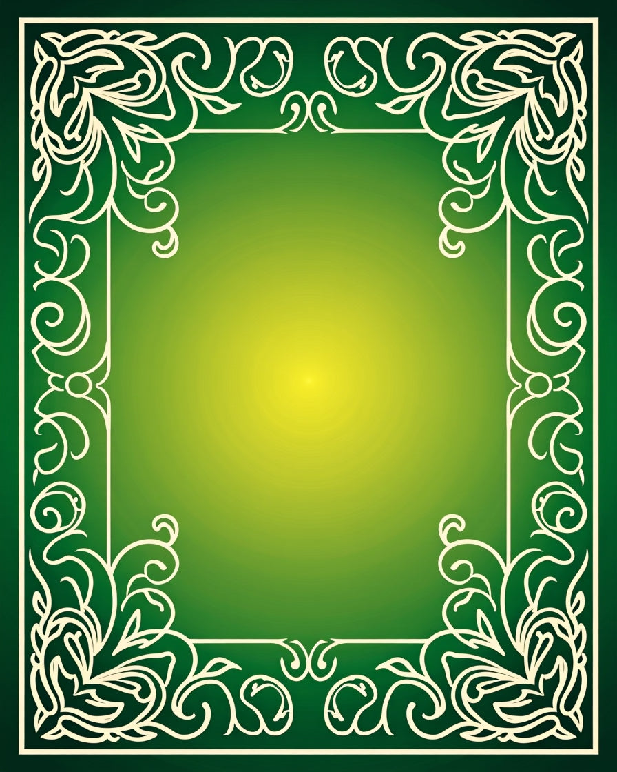 Green White Elegant Scrollwork Pattern Rug