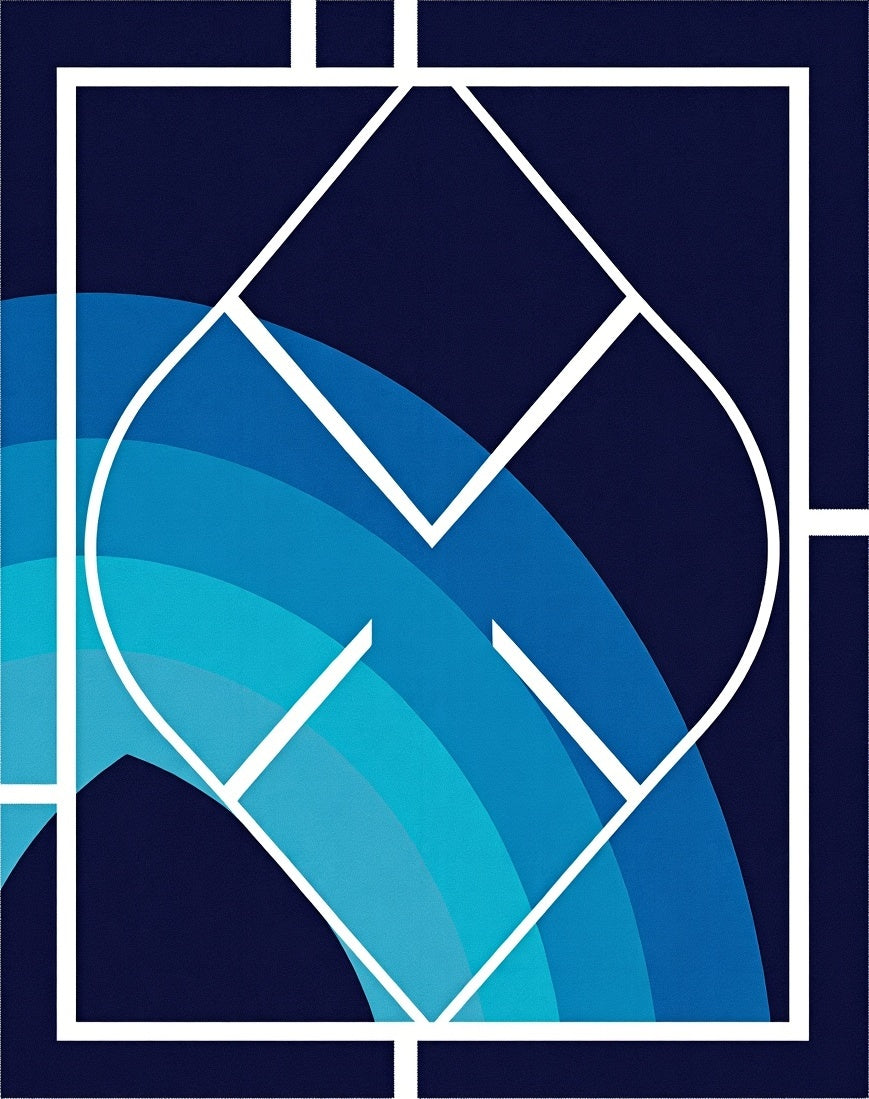 Blue Arc Geometric Abstract Rug