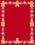 Red Gingerbread Snowflakes Border Rug