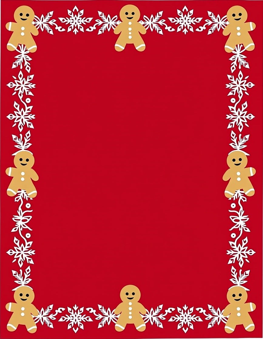 Red Gingerbread Snowflakes Border Rug