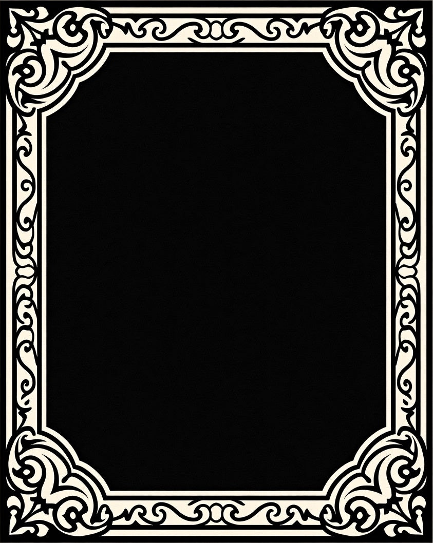 Black Cream Ornate Border Design Rug