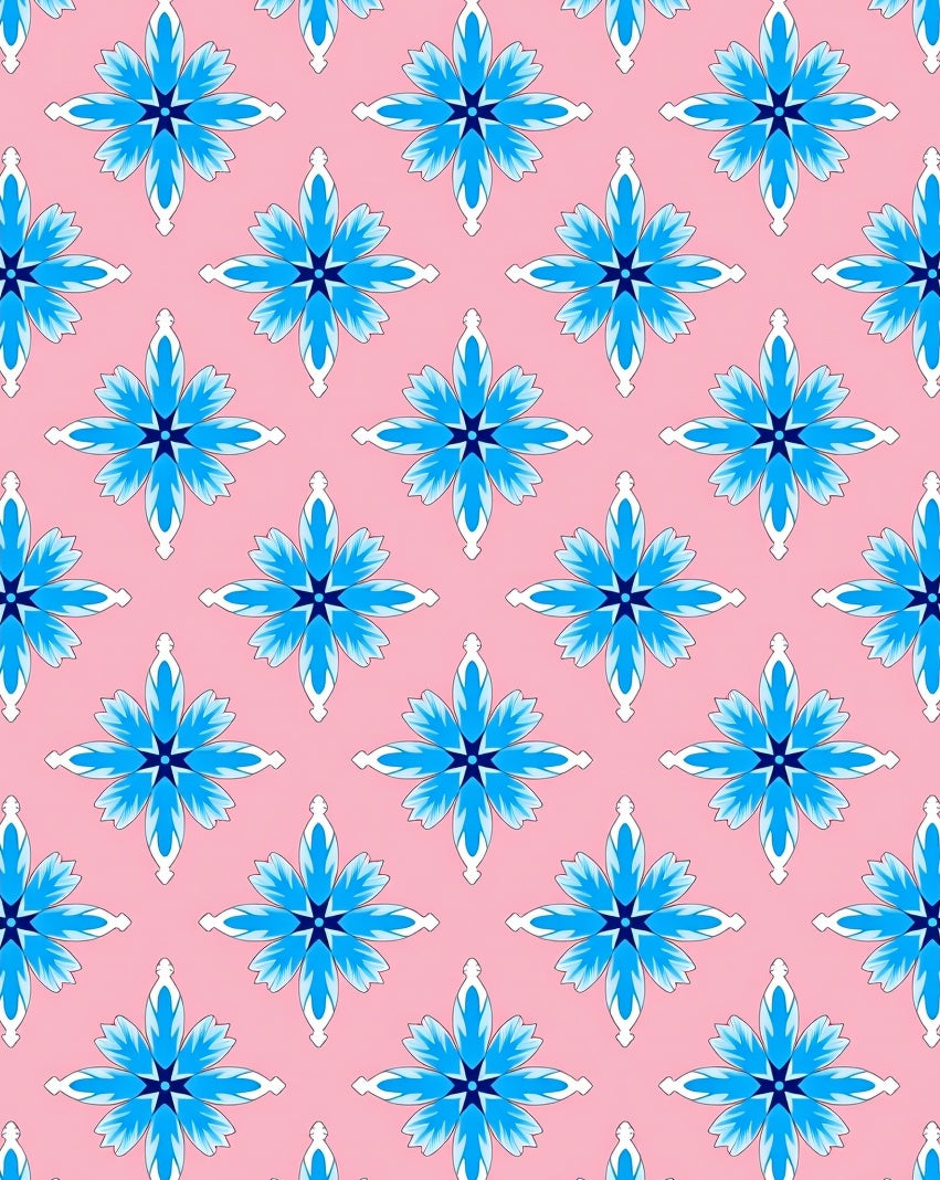 Pink Blue Floral Medallion Repeating Rug