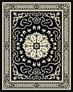 Black White Ornate Floral Rug