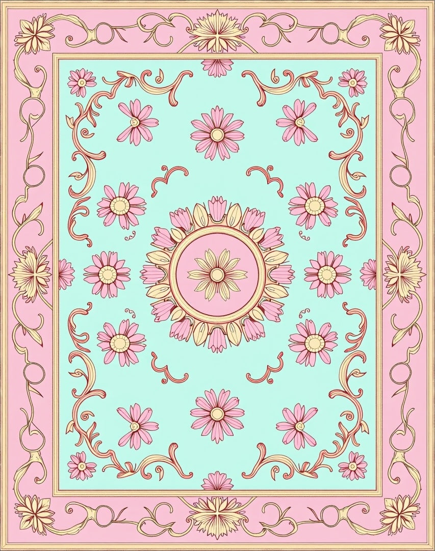 Pink Floral Detailed Pastel Rug