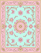 Pink Floral Detailed Pastel Rug
