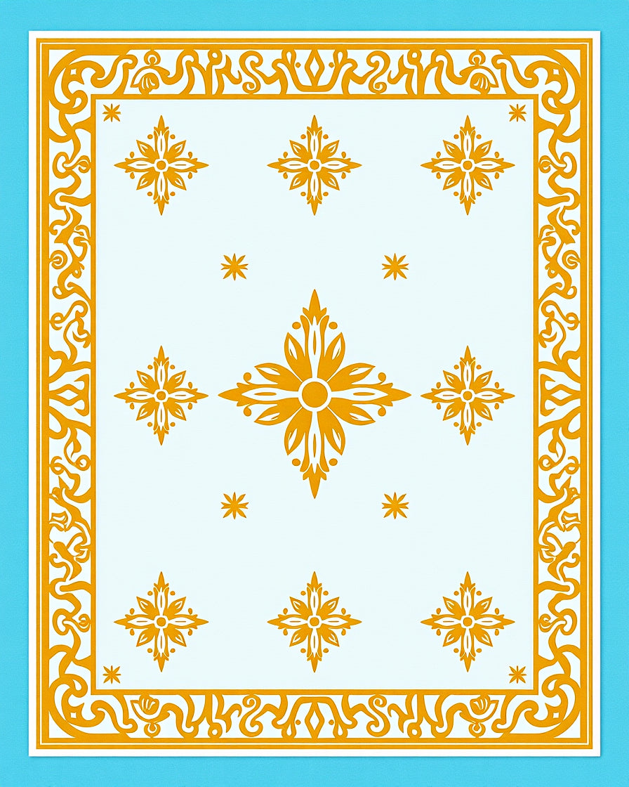 Intricate Floral Motif Yellow Border Design Rug