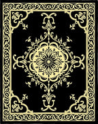 Black Gold Floral Scrollwork Medallion Rug