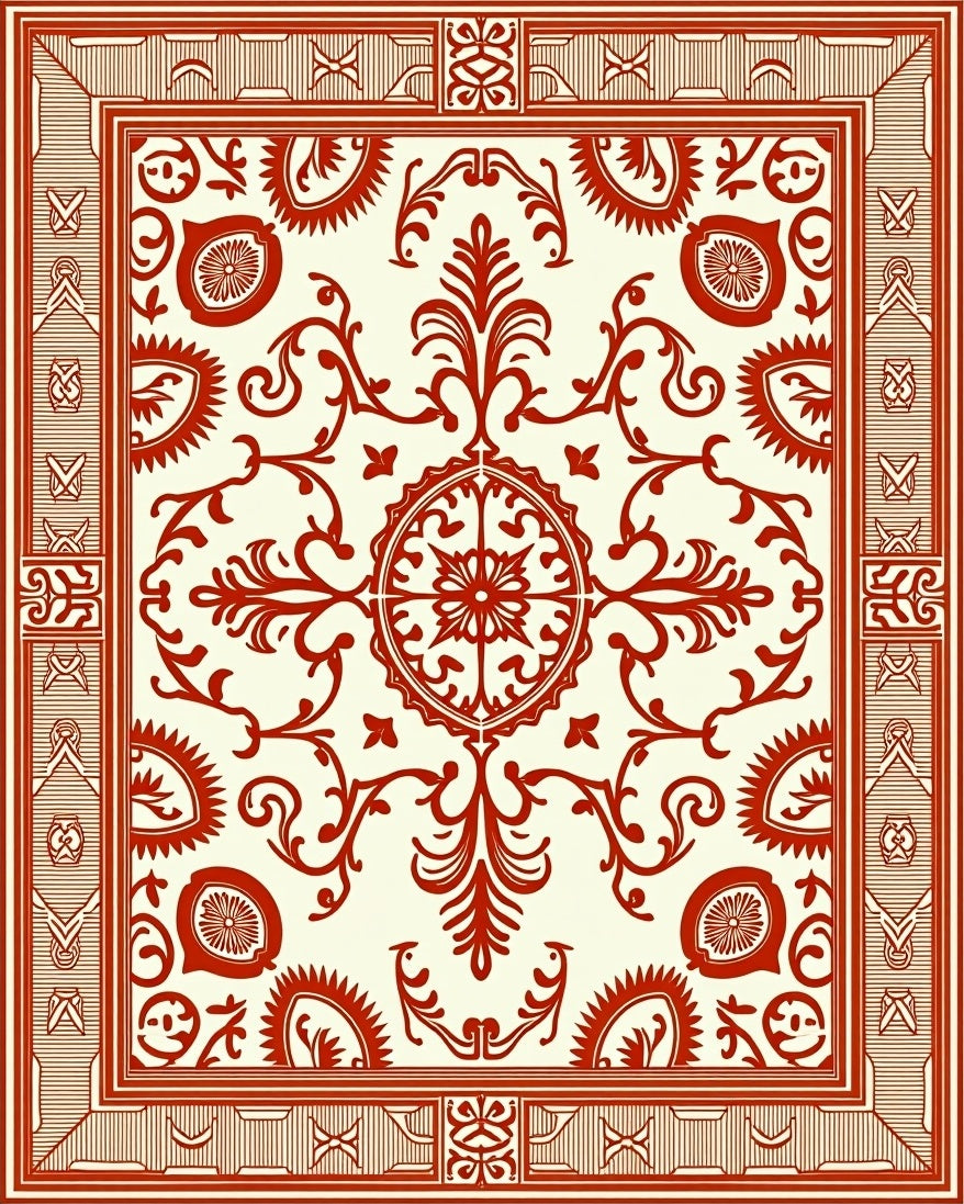 Ornate Red Floral Medallion Rug