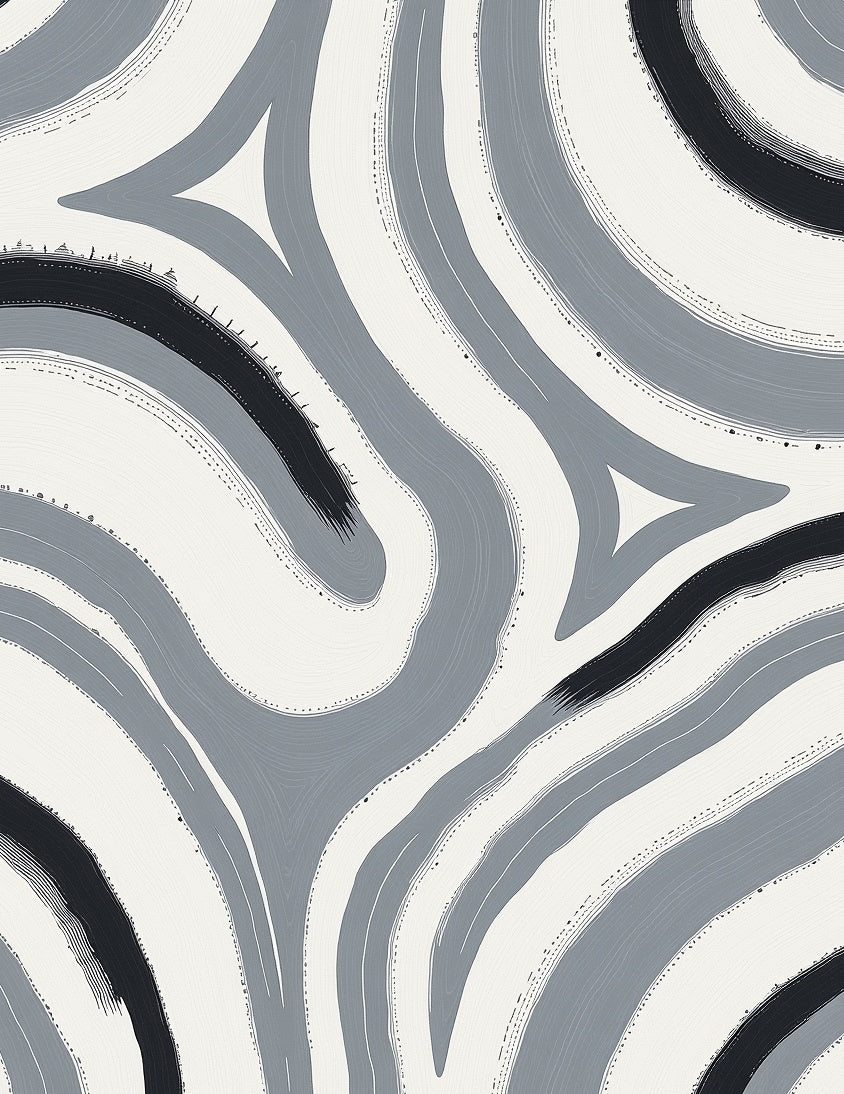 Abstract Gray Brushstroke Swirl Rug