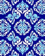 Bold Blue White Floral Pattern Rug