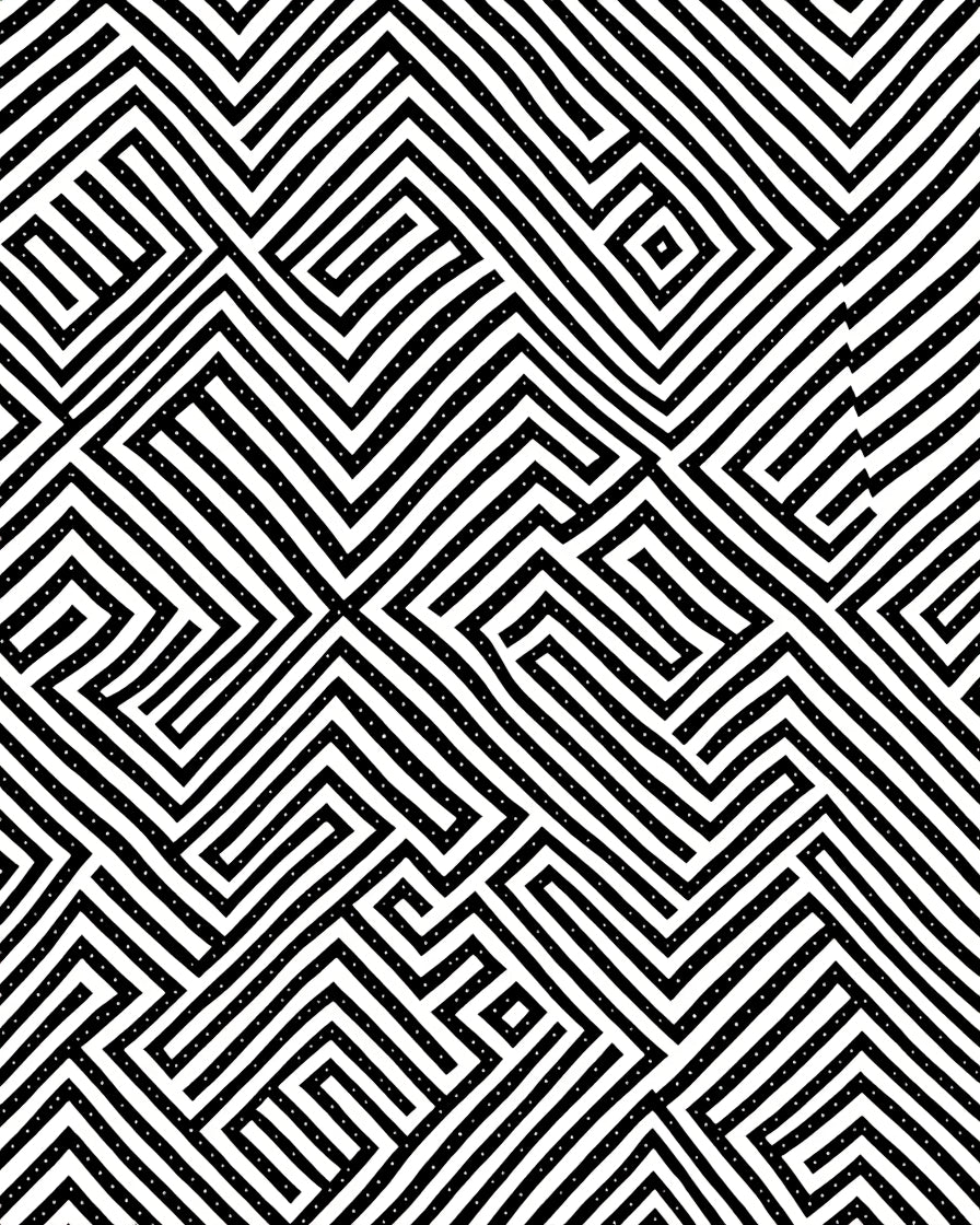 Modern Black White Geometric Maze Rug