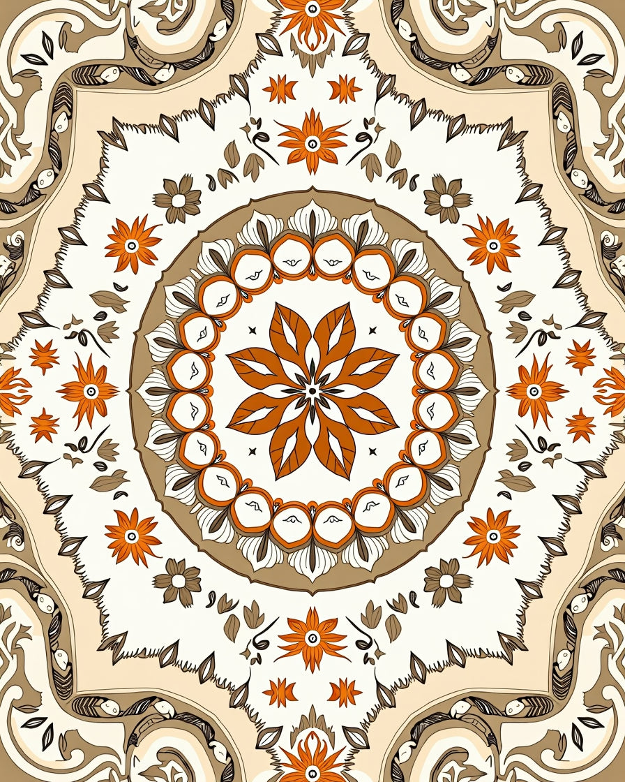 Mandala Floral Pattern With Earthy Tones Rug