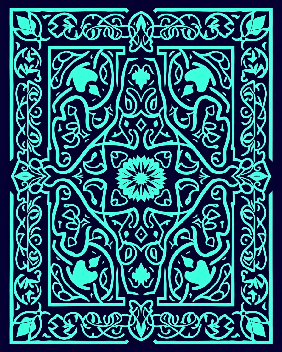 Intricate Floral Geometric Teal Design Rug