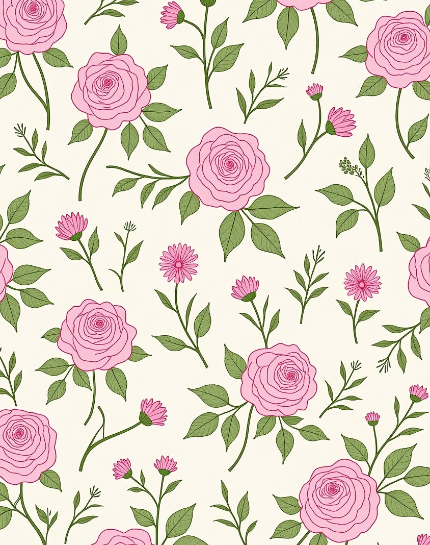 Charming Pink Rose Floral Pattern Rug