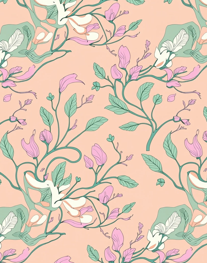 Delicate Floral Spring Vine Pattern Rug