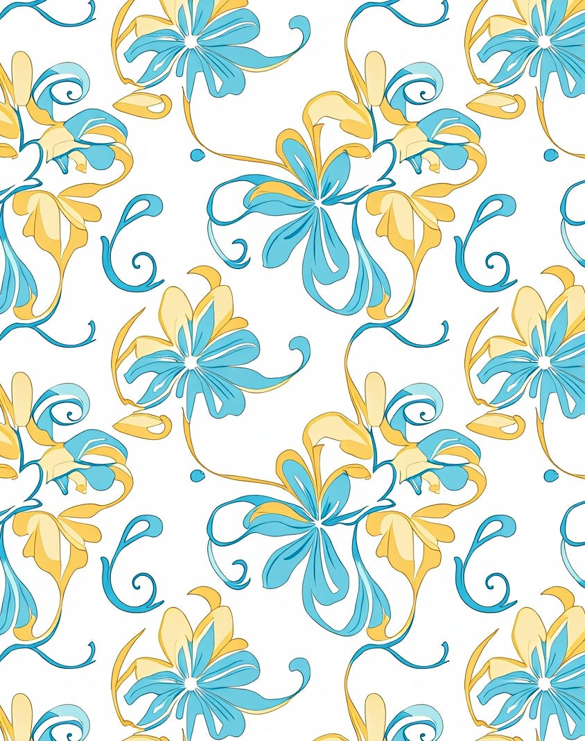 Turquoise And Yellow Floral Swirls Rug