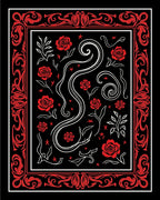 Bold Red Rose Snake Swirl Design Rug