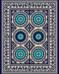 Intricate Blue Gold Medallion Pattern Rug