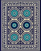 Intricate Blue Gold Medallion Pattern Rug